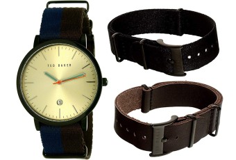 Ted Baker London 10026451 Men's Black Steel Watch (Three Straps Set)